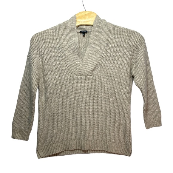 Talbots Shawl Collar Shaker Stitch Pullover Beige V-Neck Long Sleeve Sweater L - Picture 3 of 10